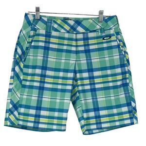 Oakley Plaid Blue Green White Golf Shorts Sz 4 Bermuda Vacation Resort New Money